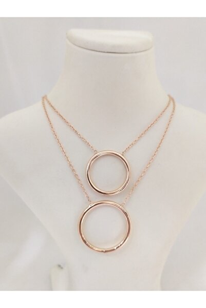 Kehribar gümüş Kadın Gümüş Çift Halka Bihter Model Kolye 925 Ayar