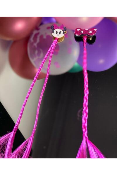QUEEN AKSESUAR Pembe Örgü Minnie Ve Fiyonk Çocuk Takma Saç Postiş Toka 2li Si...