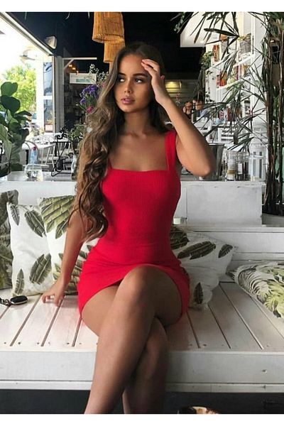 Secret Passion Lingerie Tknfashıon Rochie mini rochie de seara cu bretele din stofa rosie flexibila guler patrat 381