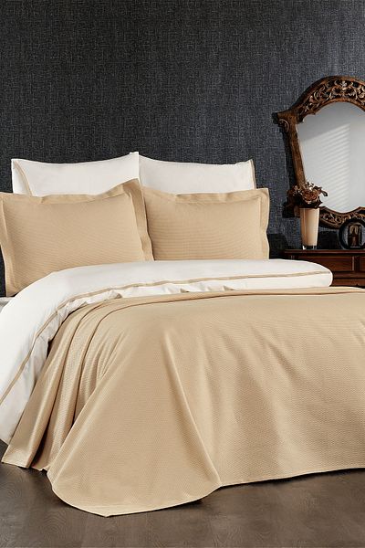 Minelya Home Collection Σετ κρεβατιού 7 τεμαχίων με κάλυμμα Mimoza Διπλό Μπεζ Παπλωματοθήκη