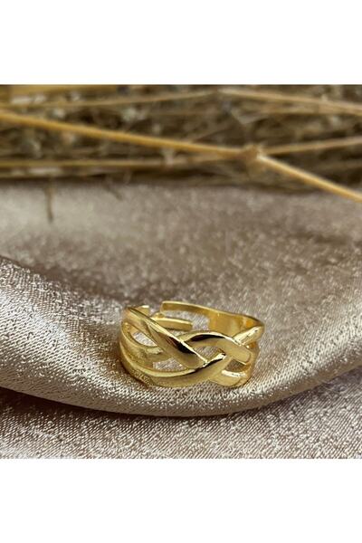 Markiz Takı خاتم نسائي منسوج ذهبي قابل للتعديل