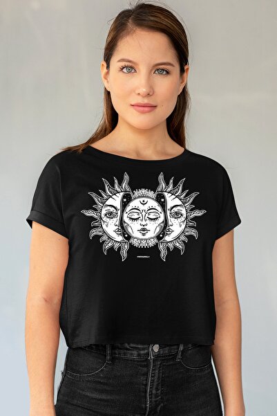 ROCKANDROLL Tricou de damă Black Moon Sun scurt crop top