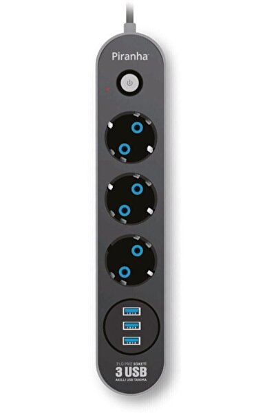 Piranha 3395 Akım Korumalı Grup Priz Ve 3'lü Usb Şarj Aleti