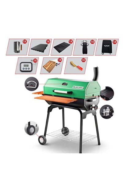 Guruss Cg-075 Kömürlü Bbq Mangal Yeşil Gurme Seti -et Termometreli
