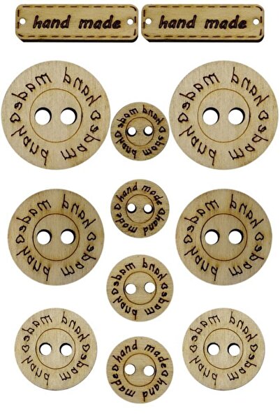 sgshobby Hand Made Etiket ve  Ahşap Dikilebilir Lazer Kesim Düğme 12 Adet