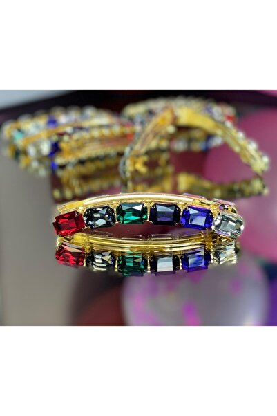 QUEEN AKSESUAR Gold Gold Metal Luxury Colored Crystal Glass Stone Banana Buck...