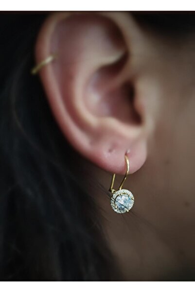 Erer Gümüş Gümüş Sallantılı Tek Taş Küpe Nz05r3s3