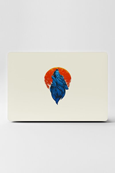 TUGİBU Laptop Sticker Kaplama Notebook Macbook Beyaz Mavi Kurt