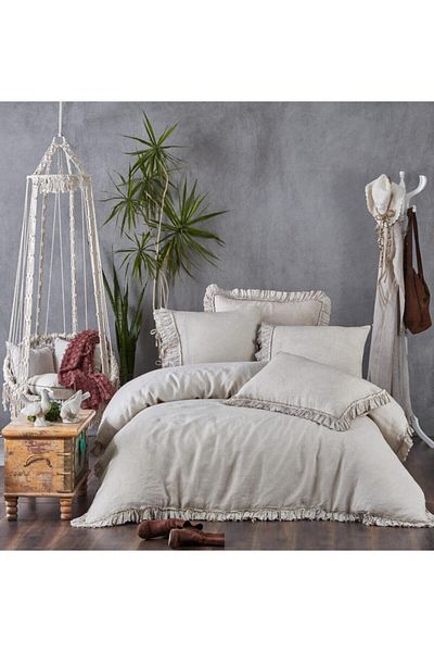 Ecocotton طقم غطاء لحاف كتان مزدوج بيج ميراندا 200X220