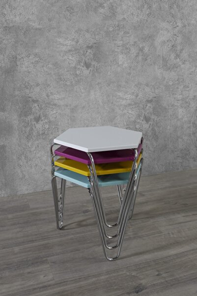 Veys Sehpa 4 Lü Piramit Zigon Sehpa - Beyaz - Sarı - Mavi - Fuşya ( Color Set)