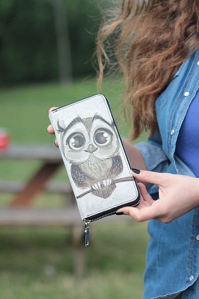 New Old Women's Wallet and Card Holder - Owl Pattern - Black and White - Woven Fabric - 9.75 cm X 19.50 cm