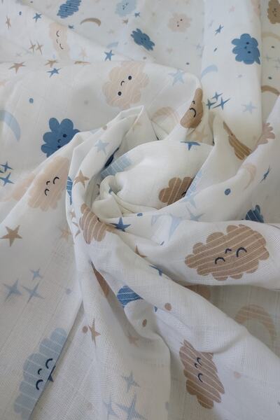 Fronte Home بطانية أطفال موسلين متعددة الأغراض بنمط سحابة زرقاء