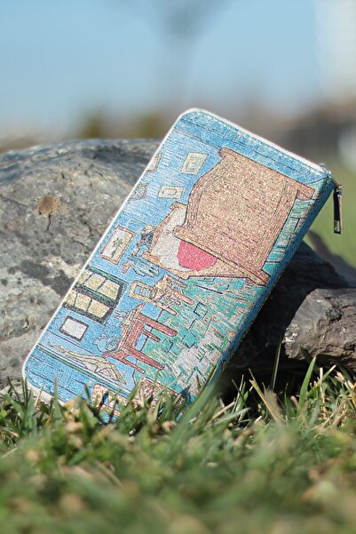 New Old Kadın Mavi Dokuma Kumaş Cüzdan ve Kartlık 9.75cmx19.5cm