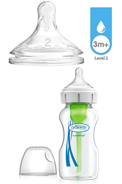 Dr.Brown's Yeni Geniş Ağız Gaz Yapmayan Cam Biberon 270 ml  Level 2 Biberon Emziği Set