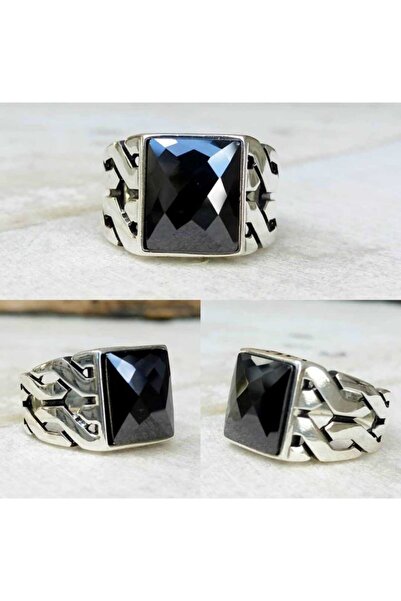 Argento Silver 925 Ayar Gümüş Erkek Yüzük Zirkon Faset Kesim