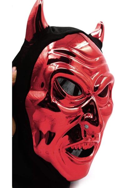Genel Markalar Kırmızı Renk Pelerinli Kapüşonlu Halloween Şeytan Maskesi