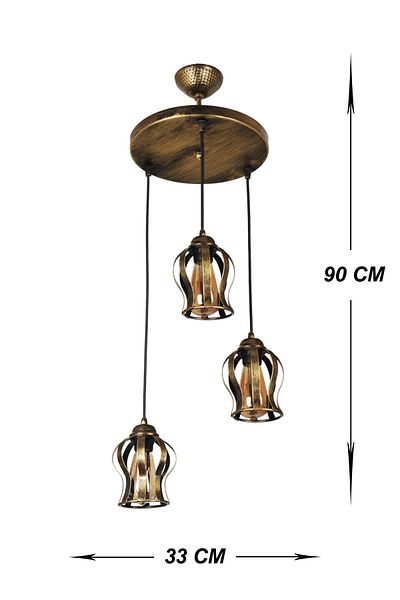 VENON Ferza 3-Piece Pendant Lamp Case Black Yellow Patina Chandelier