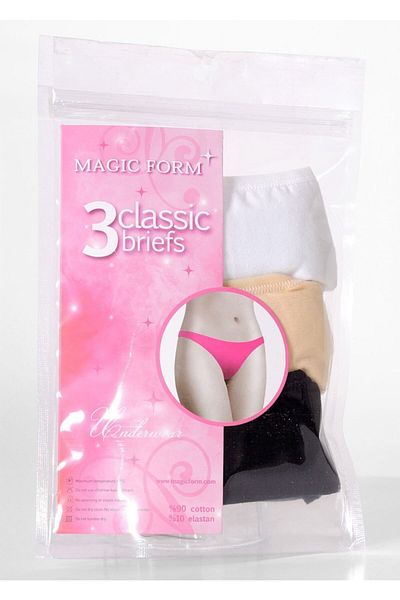Magic Form Țesătură simplă din bumbac pieptănat pentru femei, pachet de 3 chiloți obișnuiți 333