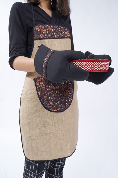 Homaks طقم مطبخ الجوت (مريلة مطبخ + 2 قفازات فرن)