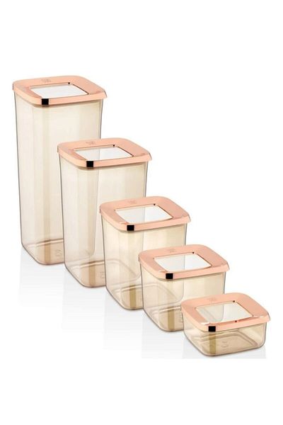 VİP AHMET 5-Piece Clear Copper Square Storage Set