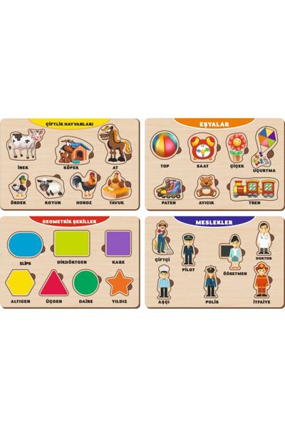 MAKETÇİNİZ 4 Adet Ahşap Bul Tak Eğitici Yapboz Puzzle Seti 9