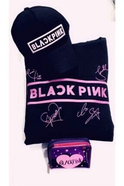 GC GÖKHAN CLUB Унисекс черен суитчър Blackpink, комбинация от шапка Blackpink и портфейл