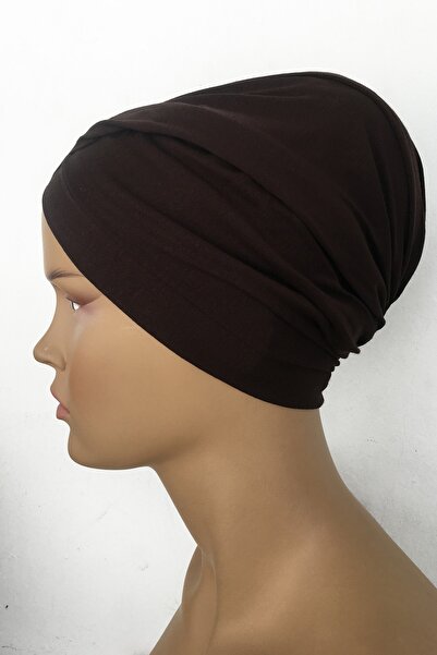 Vera Aura Ready Turban Bonnet Χτενισμένο Βαμβακερό Καπό Καφέ Σταυρός Γυναικείο Hijab Καπό Εσωτερικό και Εξωτερικό Καπό