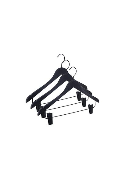 NYN Wooden Hanger Quality and Stylish Pegged Shirt Skirt Hanger Black Color 6 Pieces