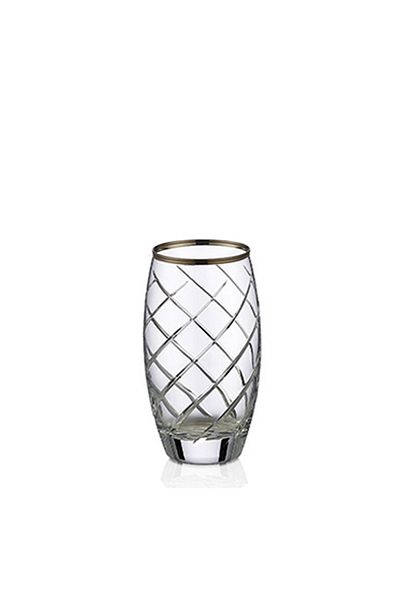 KCD Armonı Platinum Cut Hand Decor Gilded 6 Pieces Patterned Water and Soft Drink Glass Set