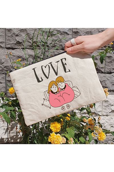 PEKSHOP Clutch Love Written Gift Lined Τσάντα Μακιγιάζ για Αγίου Βαλεντίνου