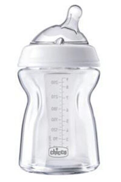 Chicco زجاجة أطفال زجاجية ذات ملمس طبيعي للأطفال من عمر 0 ​​أشهر فما فوق 250 مل
