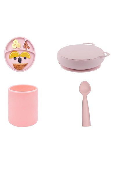 OiOi Plate Bowl Cup Spoon Pink Nutrition Set