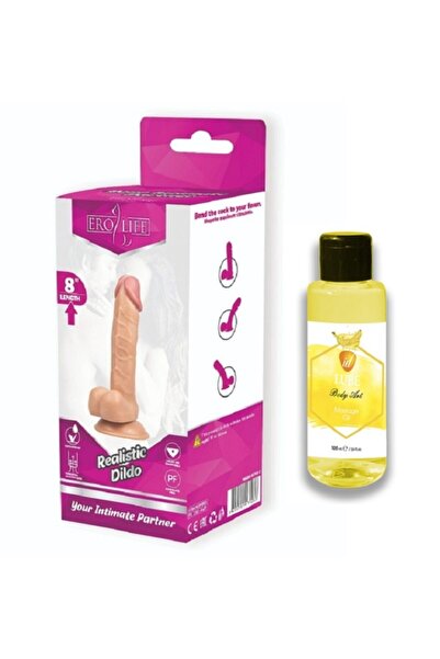 Erolife Ödüllü Ten Dokusunda 20 Cm Gerçekçi Masaj Yağı Hediyeli Dildo Penis