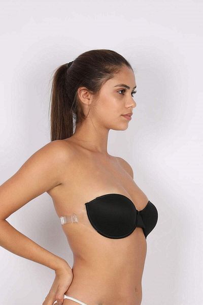 MOONLİGHT Γυναικείο Μαύρο Στήριγμα Push Up Στράπλες Διαφανές σουτιέν στην πλάτη