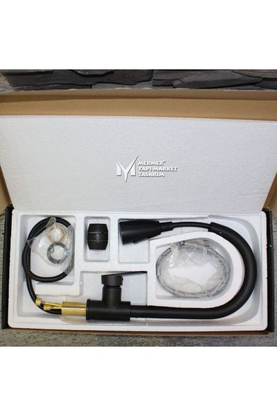 MYM Mermer Yapı Market Tasarım Black Sink Faucet with Sprayer - with Hose