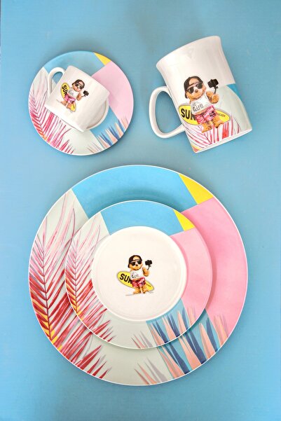 Bursa Porselen Dekor Teddy Bear Beach 4 Parça Pasta Tabağı