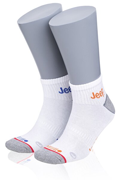 Jeep Erkek Spor Çorabı - 2'li Paket - Beyaz, Havlu Taban Yarım Konç