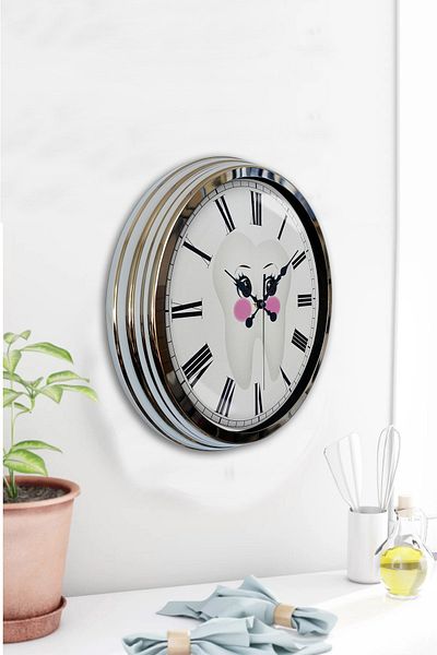 Kasva Concept Hospital Room 40 cm Chrome Metal Dental Wall Clock