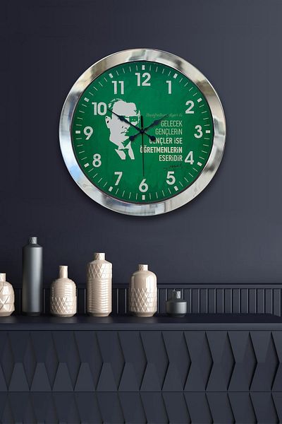 Kasva Concept Gift 36 cm Chrome Metal Teacher's Day Wall Clock