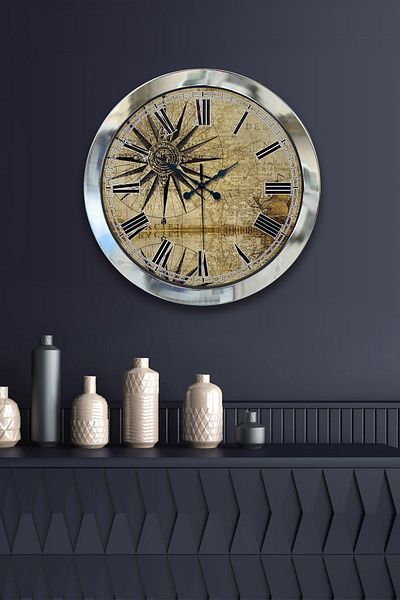 Kasva Concept Gift 36 cm Chrome Metal Maps Wall Clock