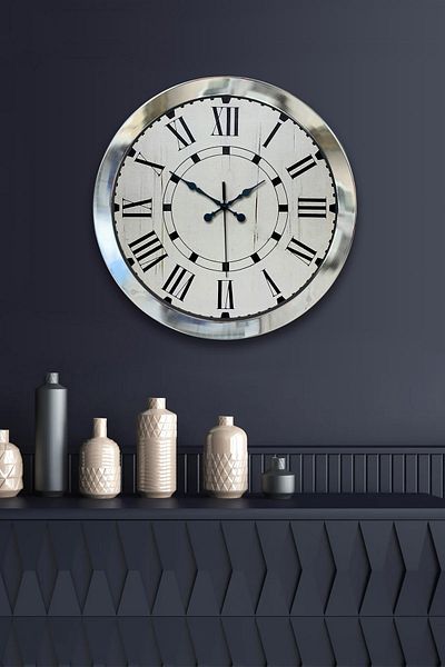 Kasva Concept Gift 36 cm Chrome Metal Classic Roman Wall Clock