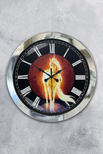 Kasva Concept Gift 36 cm Chrome Metal Horse Wall Clock