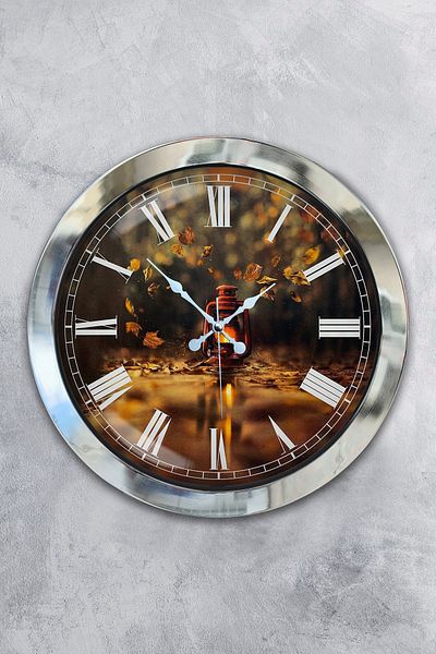 Kasva Concept Gift 40 cm Chrome Metal Lantern Wall Clock