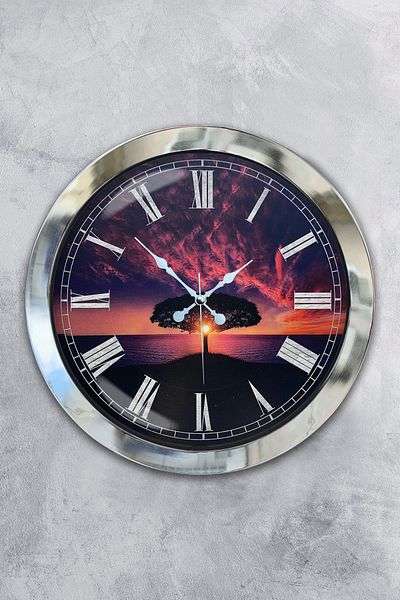 Kasva Concept Gift 36 cm Chrome Metal Tree Wall Clock