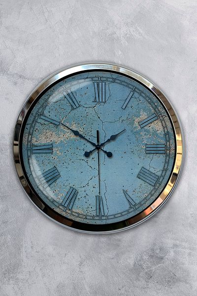 Kasva Concept Cadou 40 Cm Crom Metal Albastru Ceas de Perete