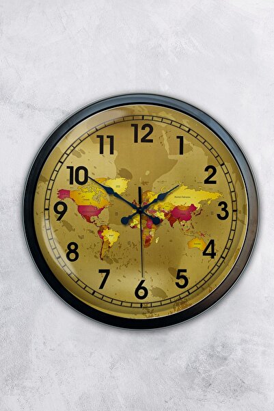 AİB STORE Δώρο 40 εκ. Μαύρο Μεταλλικό Ρολόι Τοίχου Χάρτη