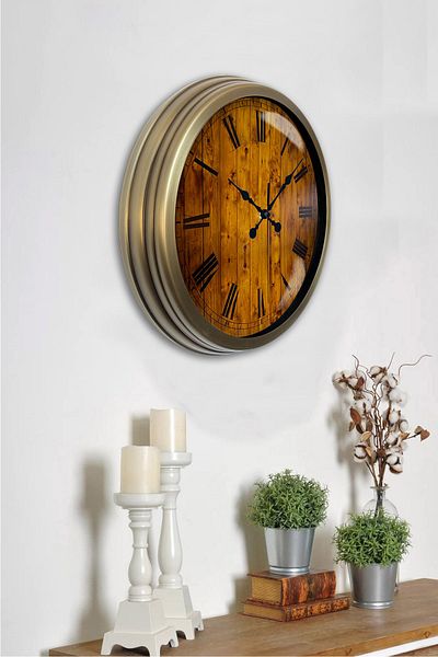 Kasva Concept Antique Metal Wood Look Wall Clock 40 cm