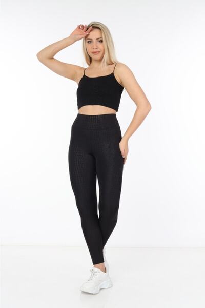 MAGZA Women's Black Cracked Pattern Sports Leggings