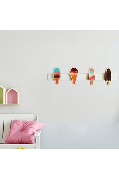 Arya Ahşap Dondurma Temalı Çocuk Odası Duvar Askılığı