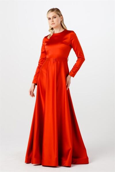 Esswaap Kadın Kırmızı Karamel Mevlana Abiye Elbise